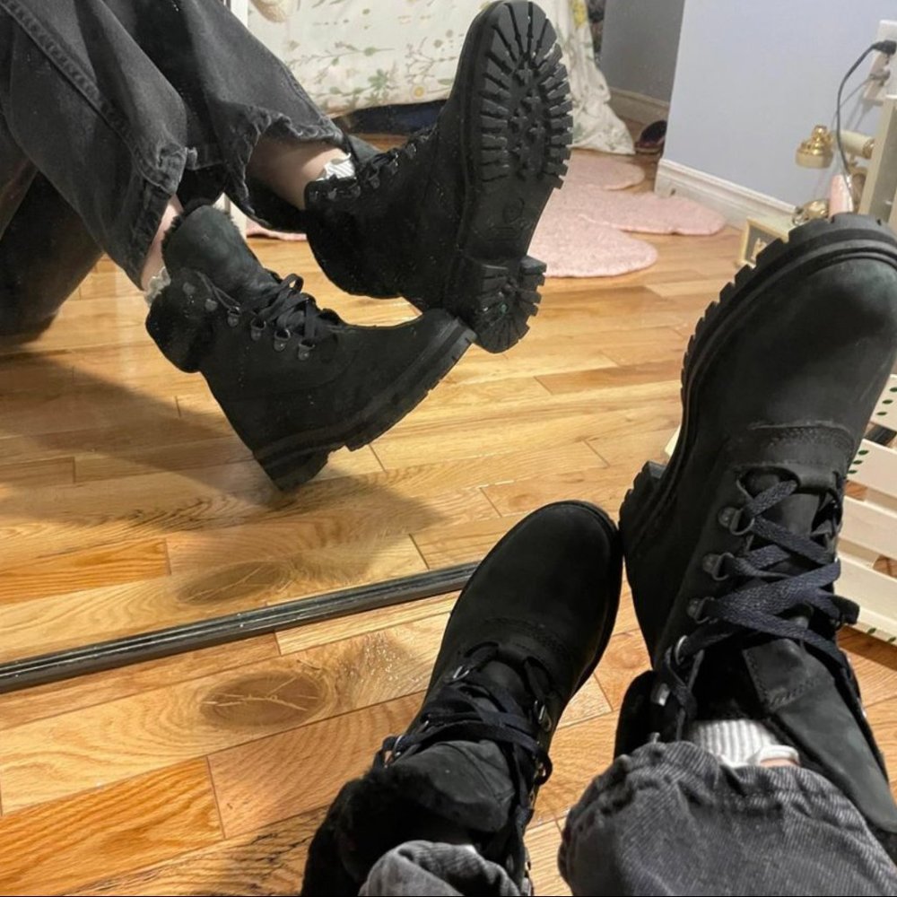 Black platform waterproof timberlands